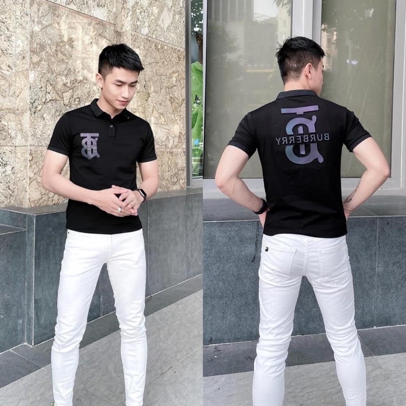 Áo thun nam cổ bẻ, áo polo nam phối thêu hình gấu form ôm dáng chất vải thun lạnh cotton thoáng mát