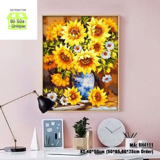 (Khung dày 2.5cm) Tranh số hóa tự vẽ Hoa Hướng Dương  đã căng khung và đầy đủ phụ kiện