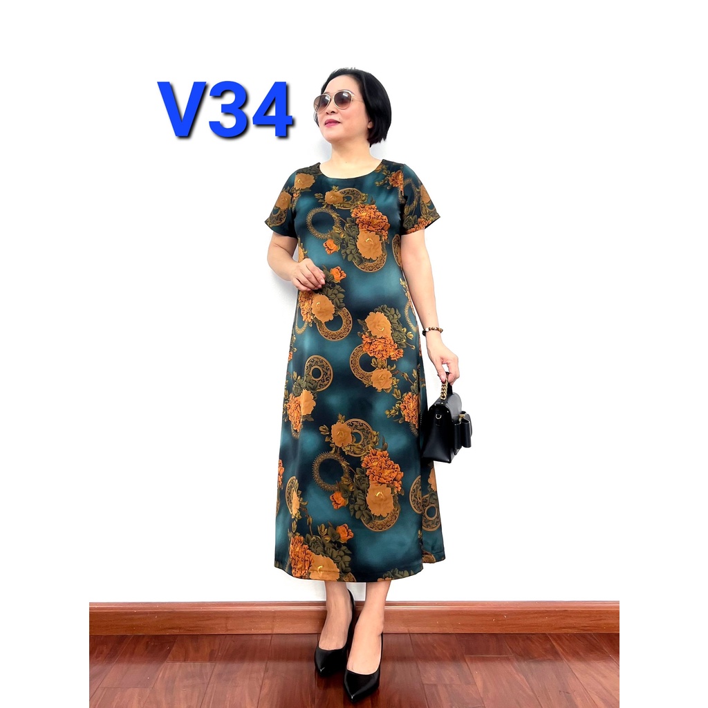 Đầm Trung Niên Chất Liệu Lụa Satin Họa Tiết Cực Đẹp 2022 - Laddy Store
