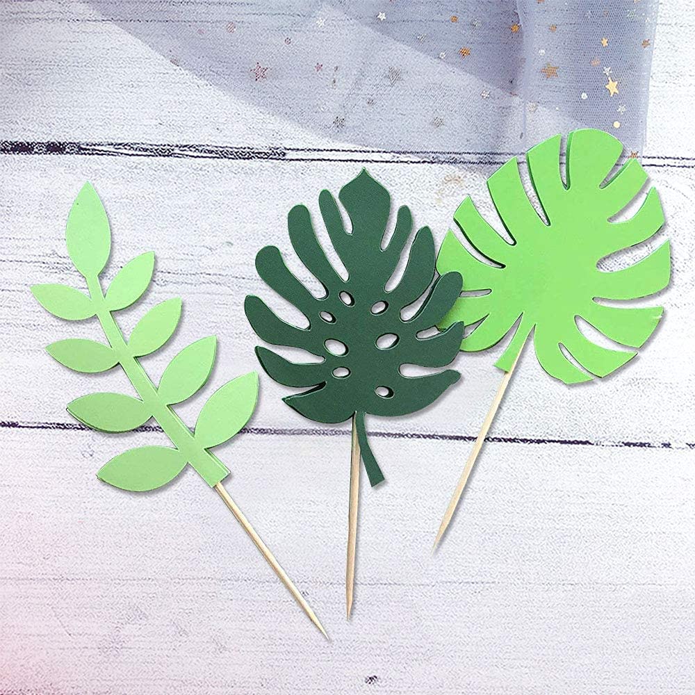 Set 7 Que Cắm Trang Trí Bánh Lá Cây Nhiệt Đới