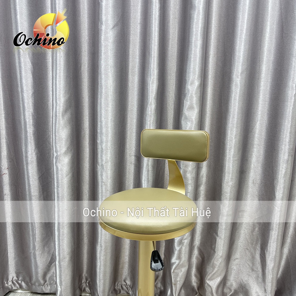 Ghế Bar, Ghế Quầy lễ Tân, ghế TRang Điểm Chân mạ vàng nhạt cao cấp Mẫu Tựa Tròn (Hàng có Sẵn)