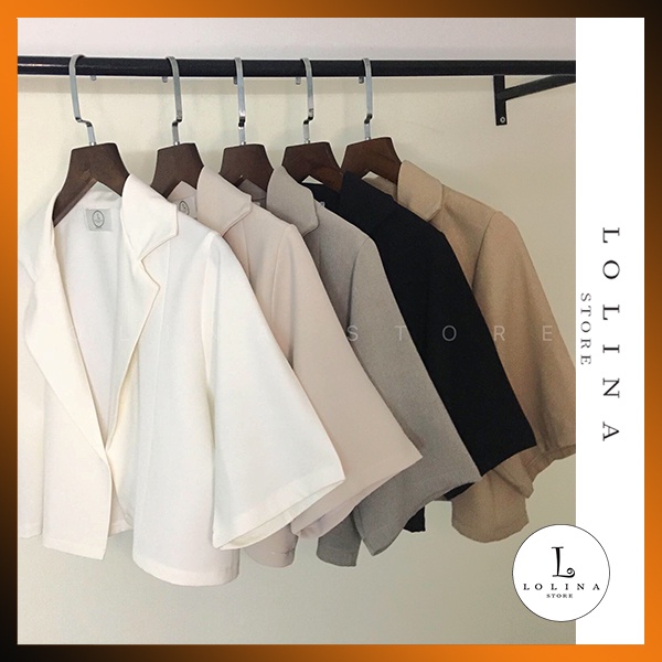 Áo Khoác Ngắn Tay Cổ Lật Phong Cách Hàn Quốc Dành Cho Nữ, Áo Blazer tay lửng, Áo khoác Tay dài, Blazer dài  LOLINA STORE