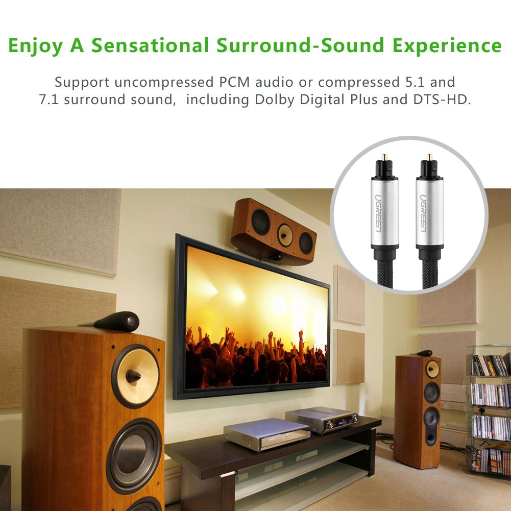 Dây âm thanh quang số Optical - SPDIF cắm cho Smart TV DVD Loa TV box android Ugreen 1 Mét 10539