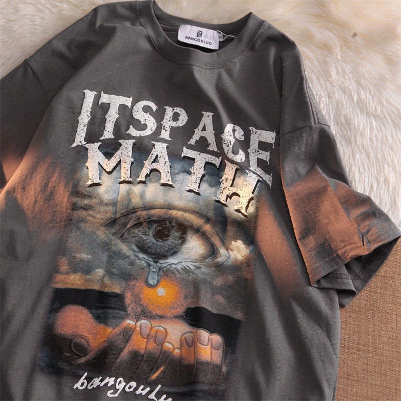 Áo thun 100% cotton tay ngắn dáng rộng dễ phối đồ phong cách Mỹ retro hip hop đường phố thời trang cho cặp đôi F5QR