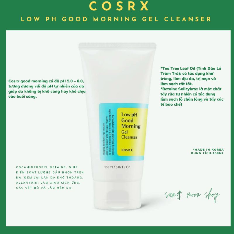 🇰🇷[Hàng Chính Hãng]🇰🇷Sửa Rửa Mặt Cosrx Low PH Good Morning Gel Cleanser🇰🇷srm cho da dầu mụn