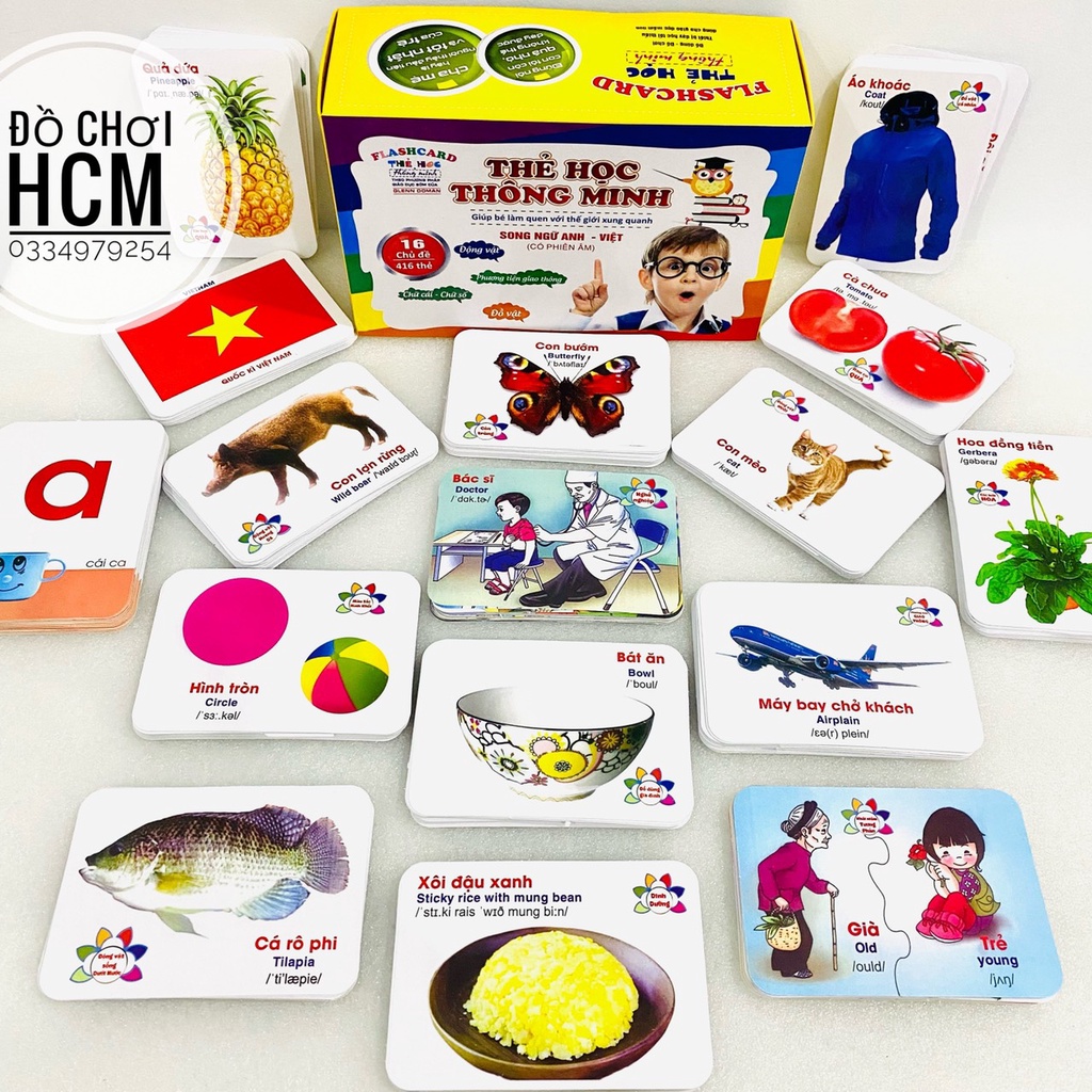 Bộ thẻ học thông minh Flashcards song ngữ Anh Việt cho bé học, phát triển tư duy, khám phá thế giới