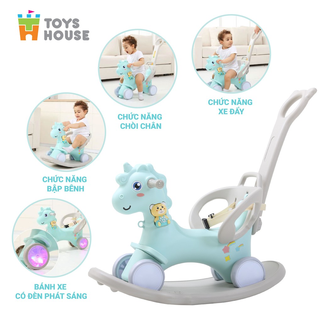 Ngựa bập bênh kiêm xe đẩy bé đi chơi - xe chòi chân hình ngựa - 3 trong 1 Toyshouse có nhạc 2021 tiêu chuẩn châu Âu