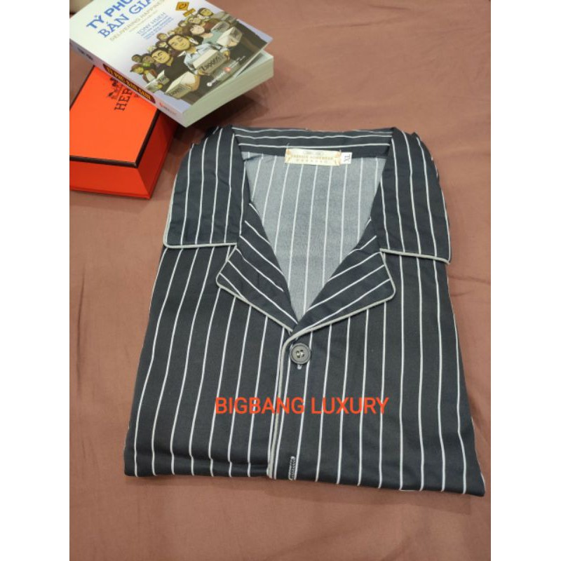 Đồ mặc nhà dài tay nam mã 821 chất cotton dày dặn - Đồ bộ Pijama nam cổ V sọc trơn lịch lãm sang trọng