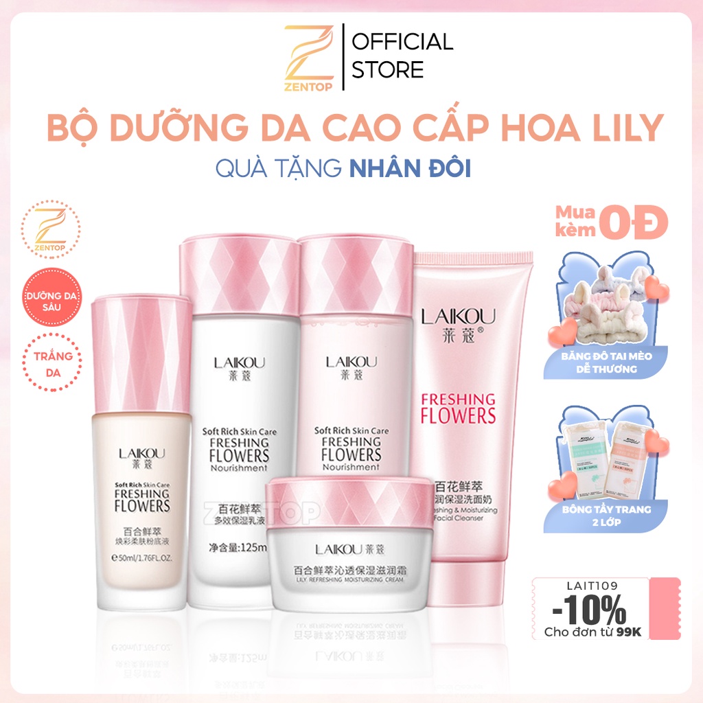 Bộ dưỡng da cơ bản cấp ẩm trắng da LAIKOU trẻ hóa làn da sữa rửa mặt toner lotion kem dưỡng trắng Zentop