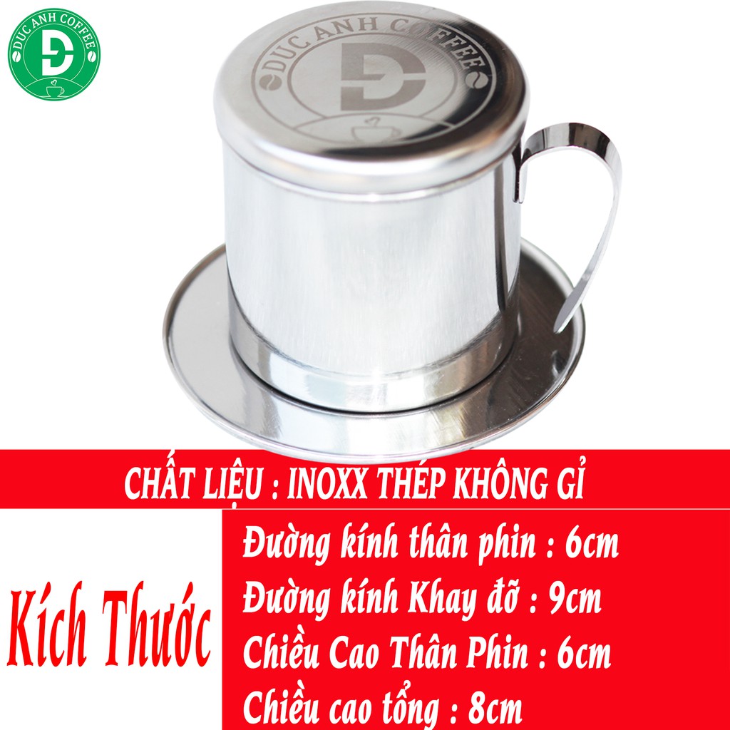 Phin pha cà phê inox bạc - dập logo nổi DUC ANH COFFEE - bền đẹp - dày dặn - sáng bóng - sang trọng - CÀ PHÊ ĐỨC ANH