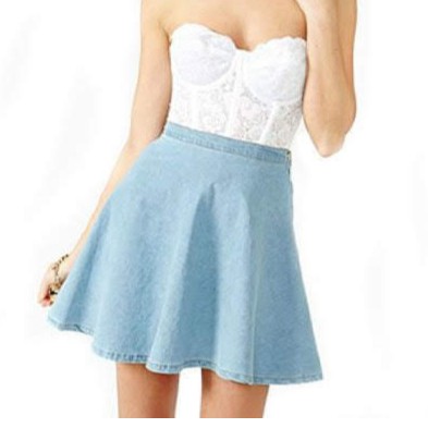 Chân váy F21 Blue Girly Chambray Skater Skirt