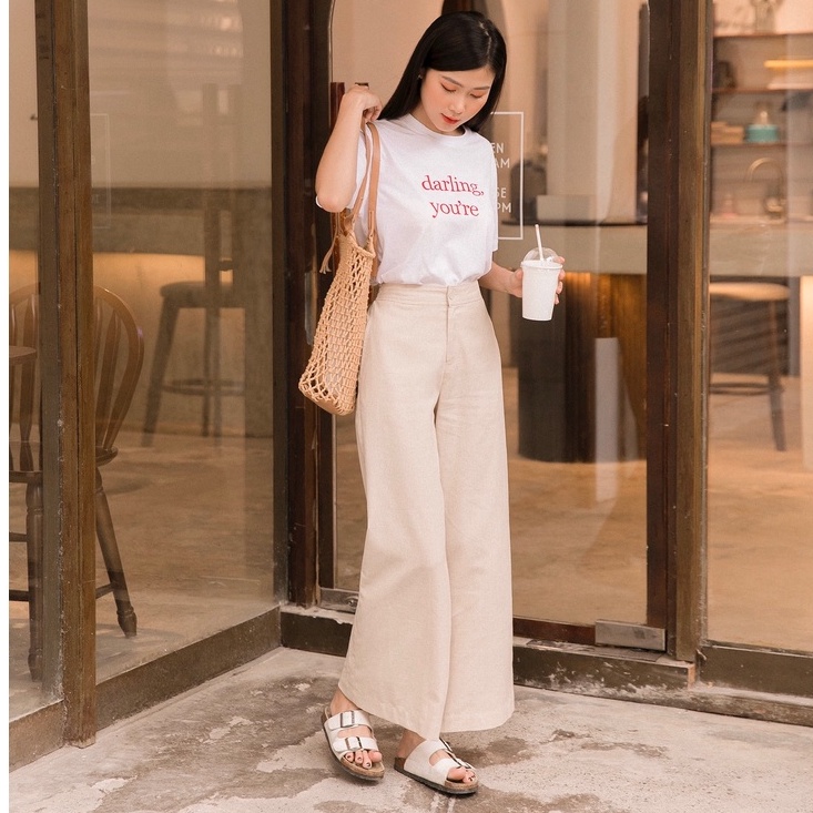 Quần ống rộng linen xòe lưng thun - HA22 MIEU - HA22