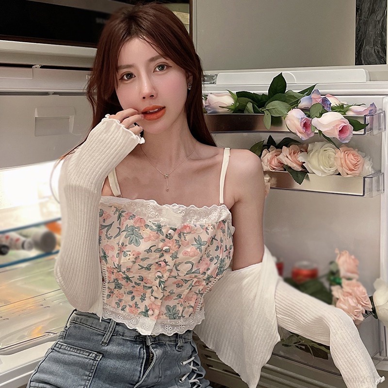 Áo Tank Top Hai Dây Phối Ren Thời Trang Quyến Rũ Cho Nữ