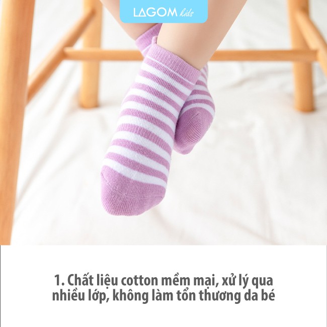 [Combo 6 đôi] Tất trẻ em cao cấp kẻ sọc cotton từ 1-3-5 tuổi | Tất chống trượt cho bé trai &amp; bé gái ngắn cổ mềm mịn