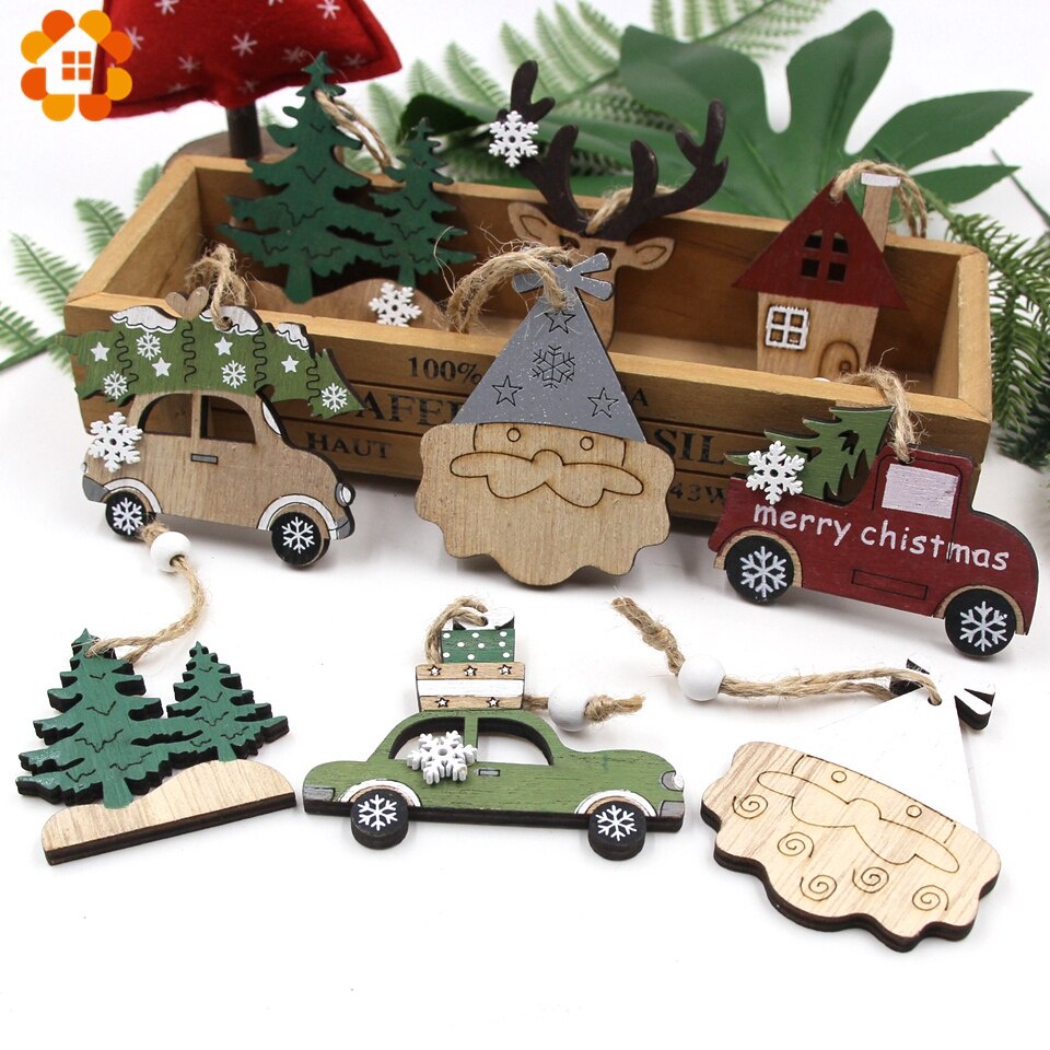 Set 3 phụ kiện treo trang trí hình dạng chủ để Giáng sinh bằng gỗ