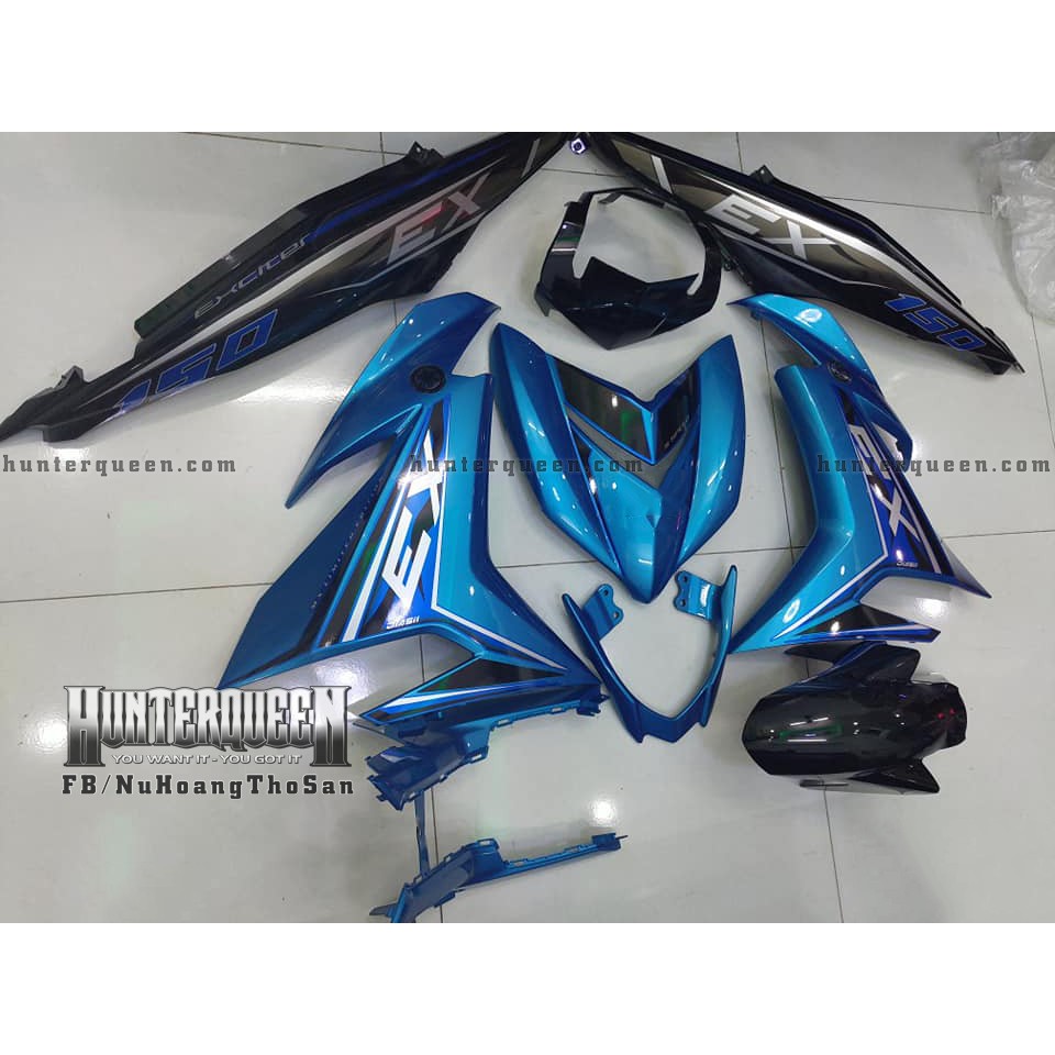 Tem rời Exciter 150. Xe xanh đen. Thay đổi màu sắc và chi tiết theo yêu cầu. Sắc nét, bền màu