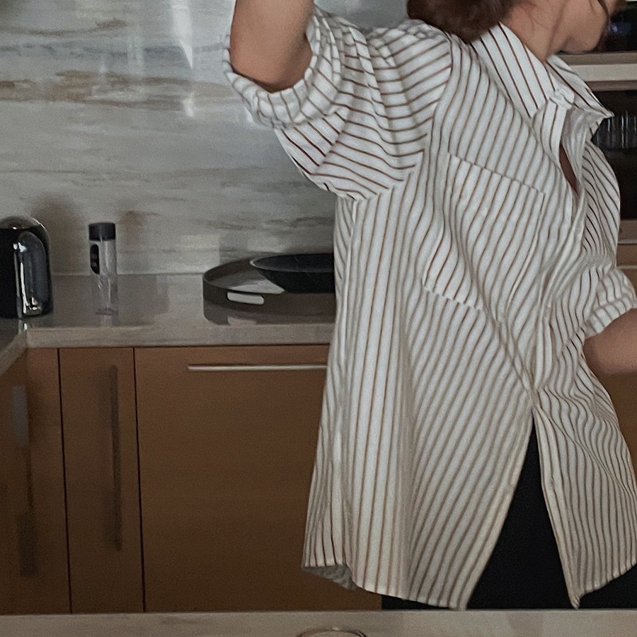 SUXI Áo sơ mi tay dài họa tiết kẻ sọc phong cách Hàn Quốc thời trang mùa thu dành cho nữ