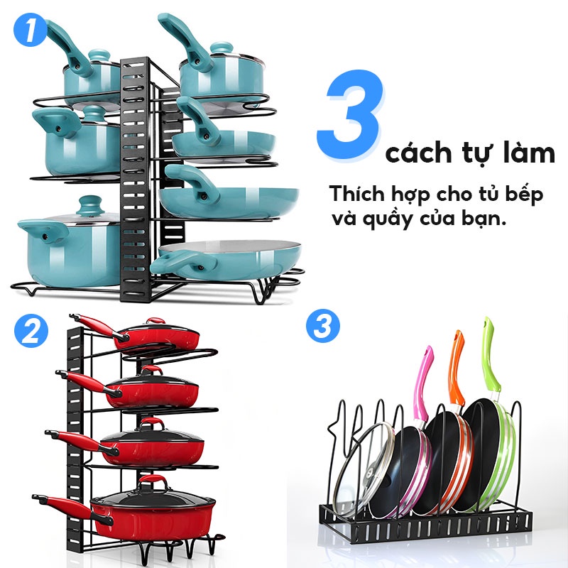 Kệ giá để chảo 7-8 tầng có thể điều chỉnh Kệ để xoong nồi đồ bếp dụng cụ nhà bếp giá kệ để đồ phòng bếp