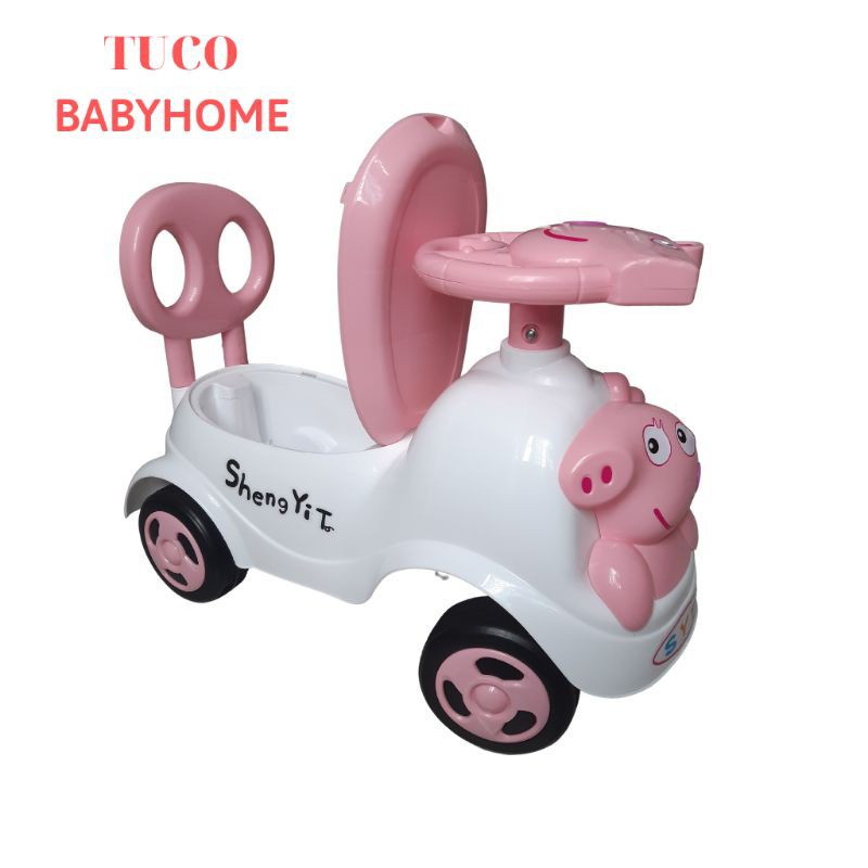 [Bán sỉ] Xe lắc cho bé chòi chân Heo Peppapig cho bé có nhạc + còi + thùng đồ + tựa lưng (Xe chòi chân cho bé)