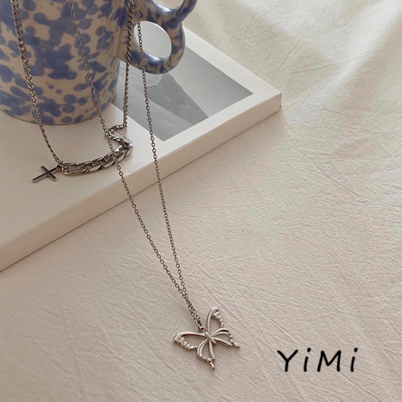 Vòng cổ Mặt Hình Bướm Xếp Chồng Phong Cách Hip Hop Thời Trang Thu Đông Cho Nữ