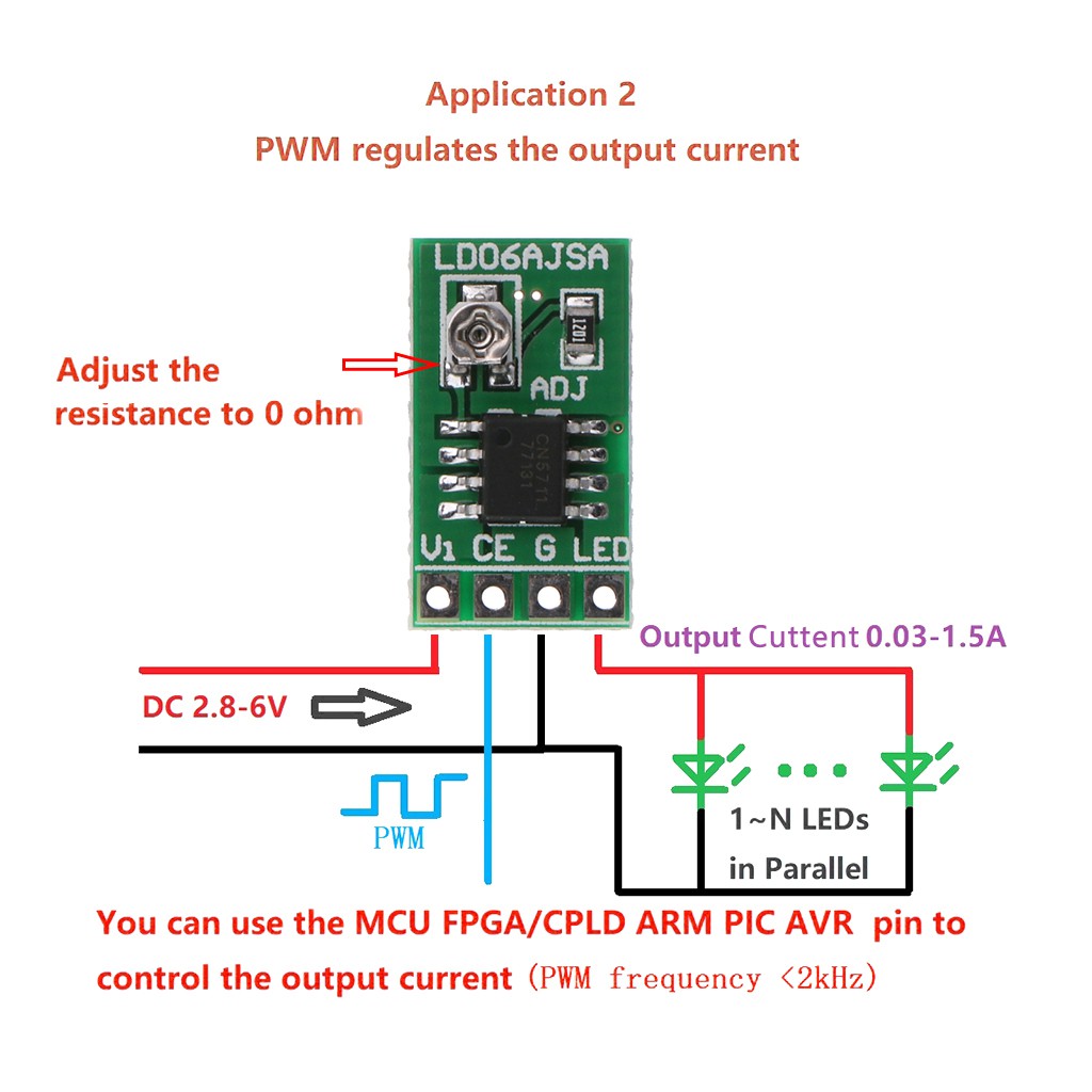 Mô đun bảng điều khiển PWM DC 2.8-6V 30-1500MA 1.5A trình điều khiển LED tiện dụng