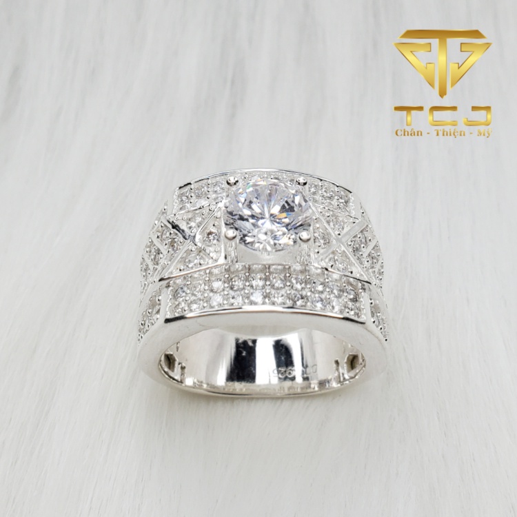 Nhẫn nam bạc ý 925 thiết kế 3D đính đá nhân tạo sang trọng RM0150 Trang sức Toàn Cầu TCJ