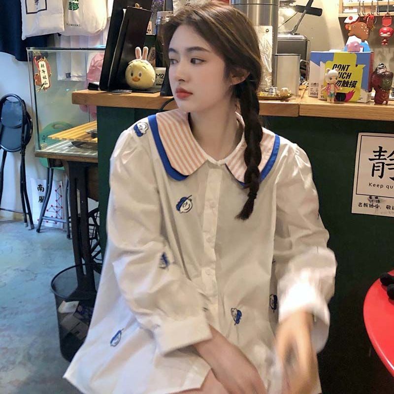 Áo Sơ Mi Tay Dài Dáng Rộng In Họa Tiết Thời Trang Cho Nữ