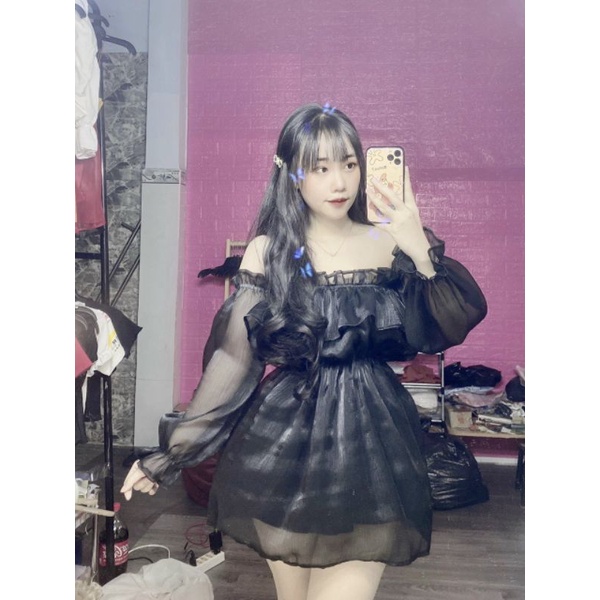 Đầm voan bẹt vai tay phồng xinh GB2508