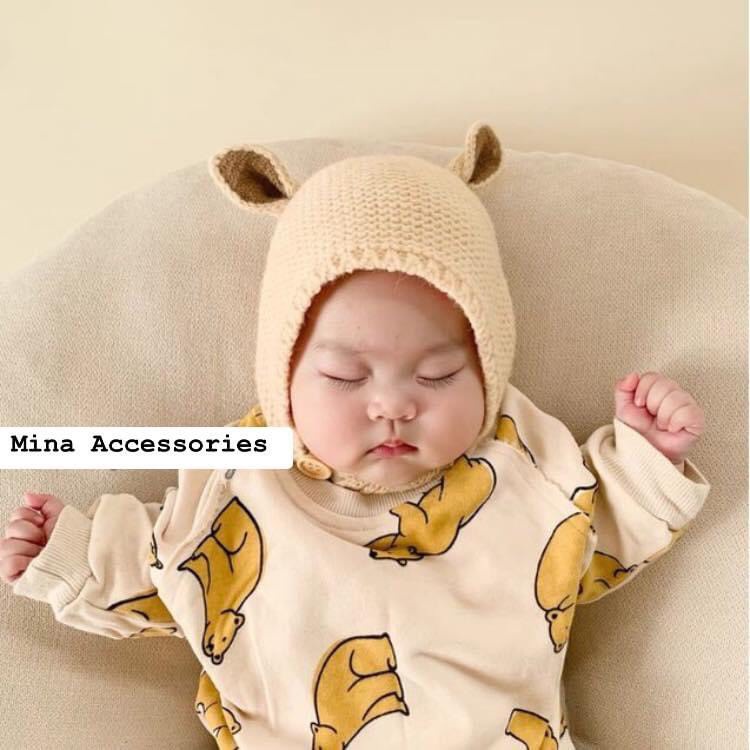 Mũ nón len cài cúc mùa đông hình tai nai dễ thương cho bé nhà Mina