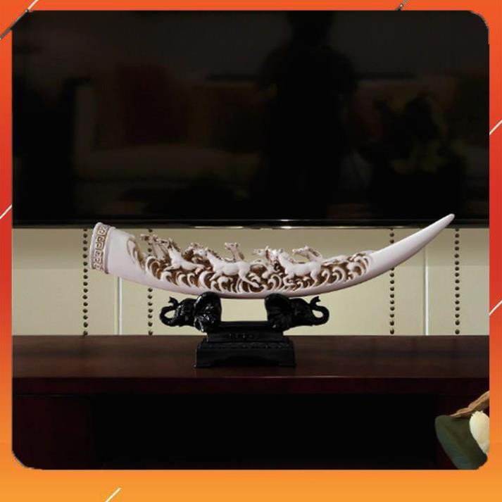 Tượng ngà voi điêu khắc bát mã TRẮNG-vật phẩm phong thuỷ-decor trang trí phòng khách,ngủ,văn phòng...quà tặng ý nghĩa