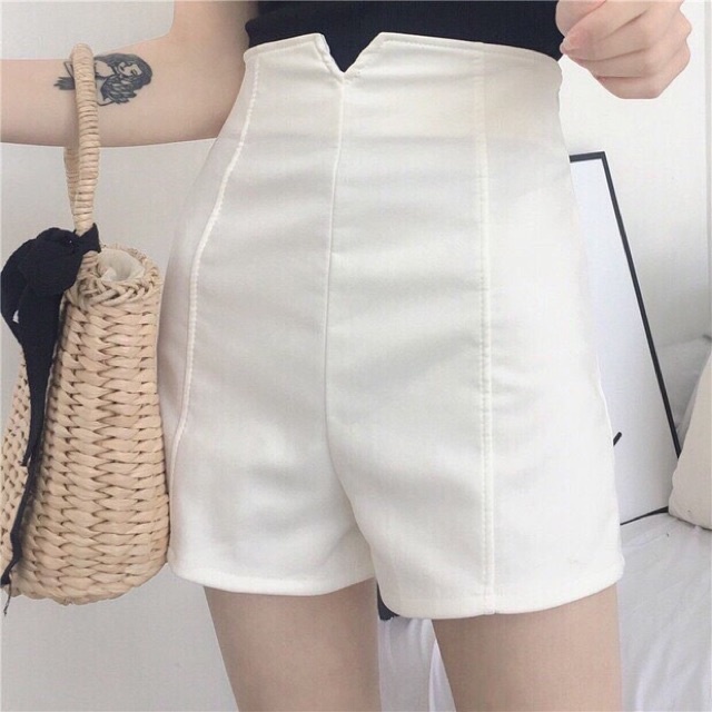 Quần short kaki nữ lưng cao chữ V BASIC chất dày mịn hàng chuẩn shop Trend Fashionista