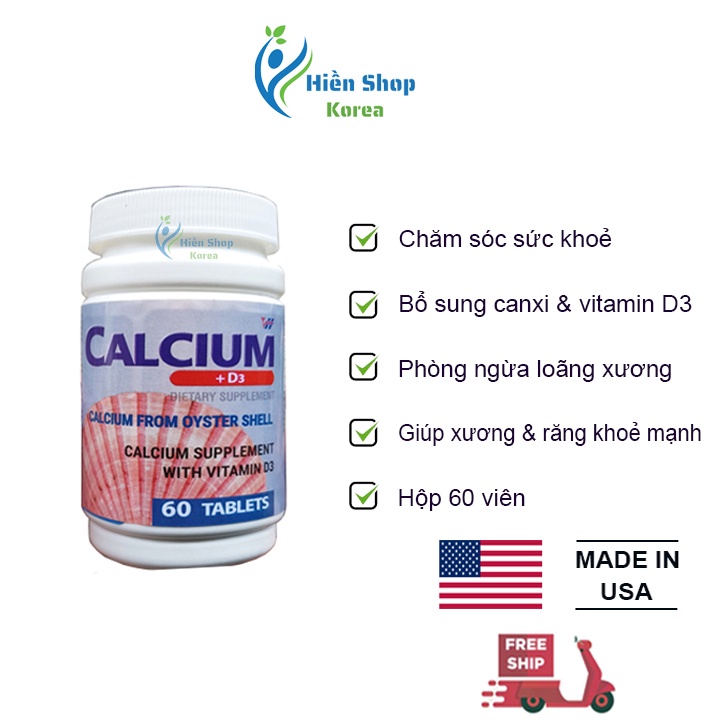 Viên uống bổ xung canxi và vitamin D3 CALCIUM của MỸ HỘP 60 VIÊN