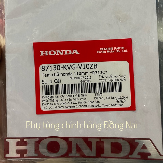 TEM CHỮ HONDA MÀU INOX NỀN ĐỎ/ĐEN CHÍNH HÃNG HONDA