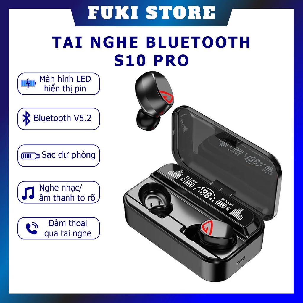 Tai nghe không dây bluetooth S10 PRO Cao cấp I Cảm ứng chạm 2 tai I Chống nước chuẩn IPX7 I Pin trâu I Kiêm sạc dự phòng
