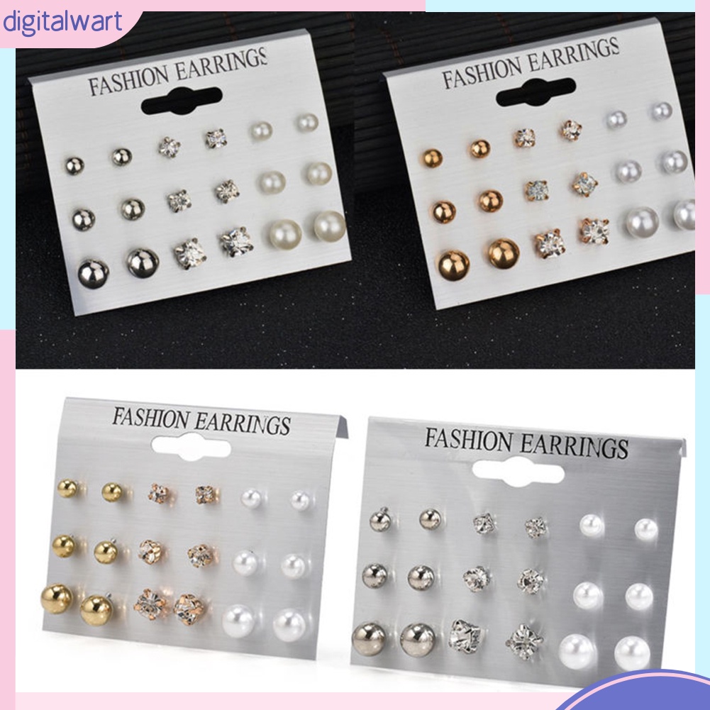 Set 9 cặp khuyên tai thiết đính đá quý ngọc trai nhân tạo sang trọng cá tính dành cho nữ