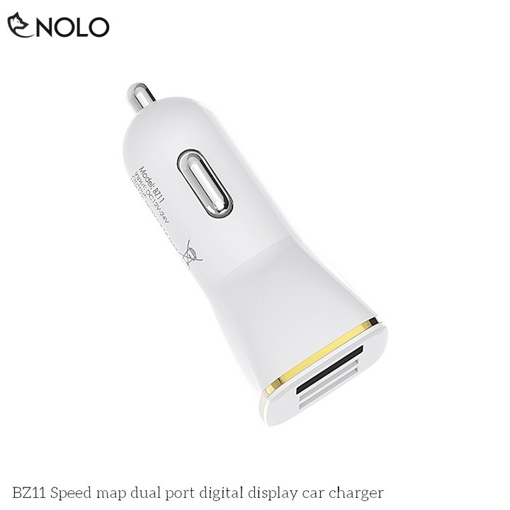 Cốc Sạc Nhanh Dành Cho Xe Hơi Xe Máy 2 USB Borofone Model BZ11 Có Đèn Led Đo Điện Áp Thực Tổng Điện Áp Đầu Ra 5V 2.1A