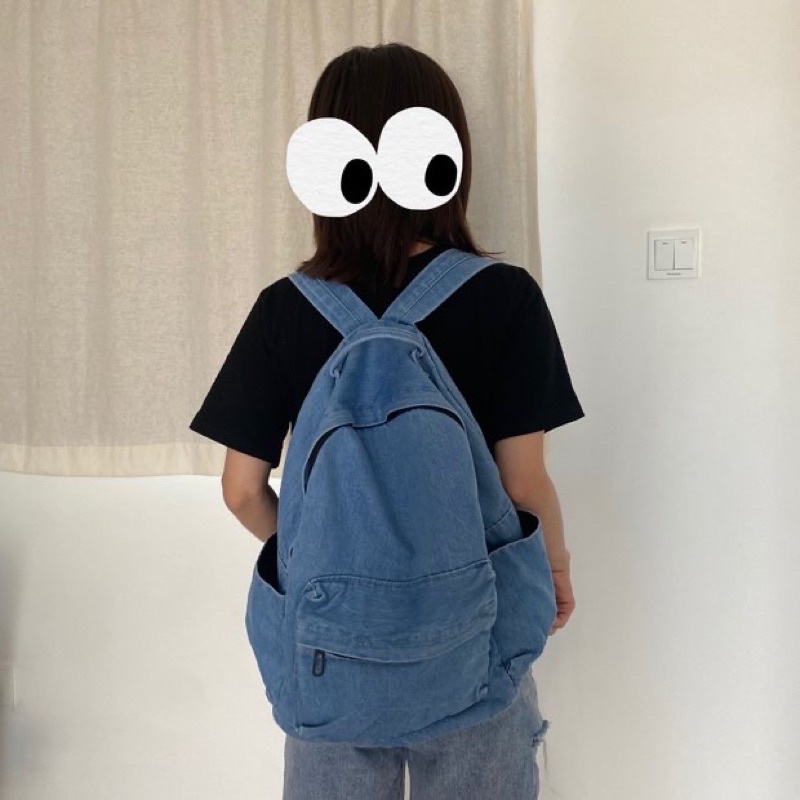 Balo màu jean trơn Basic chất Canvas mềm phong cách Ulzzang