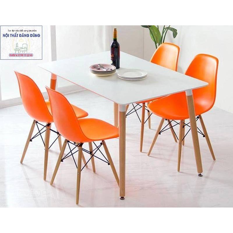 Bộ bàn ghế phòng ăn Eames 1 bàn chữ nhật 4 ghế, phù hợp không gian nội thất gia đình, quán cafe, quán trà sữa