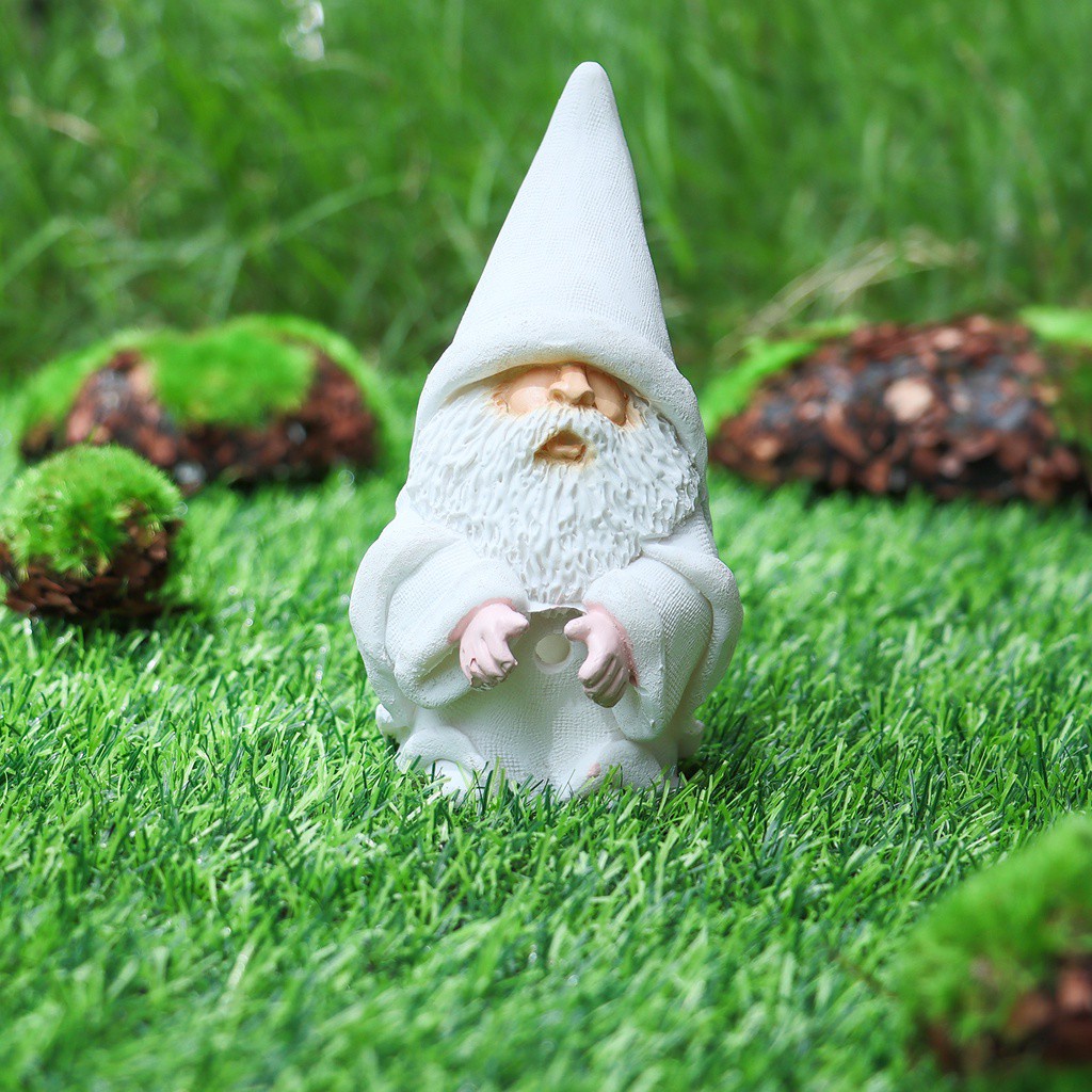 DAPHNE Smoking Dwarf Poly Resin Statue Indoor And Outdoor Little Man Sculpture Gnome Statue White Amusing Lawn Decoration Interior And Exterior Decor Garden Funny Dwarf