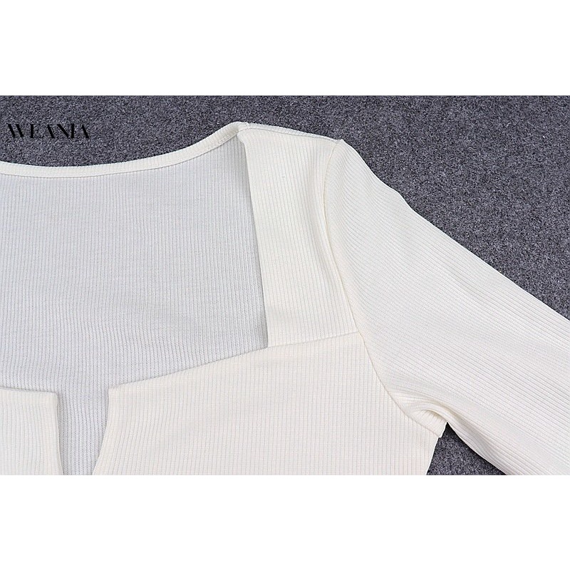 Áo Thun Crop Top Tay Dài Cổ Vuông Phối Khóa Kéo Thời Trang Cho Nữ