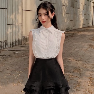 Sơ mi cotton lụa trắng gile xếp bèo huong boutique - hbsm972