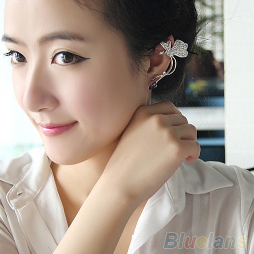 Đôi bông tai liền vành tai hình bướm đính đá thời trang cho nữ