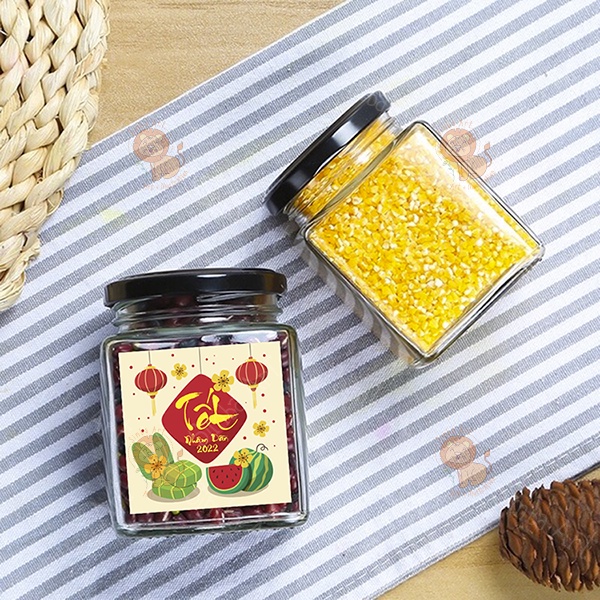 Combo 20 Tem dán hộp, hủ, chai, lọ đựng mứt Tết, khô, hộp quà tặng( kích thước 5 X 5cm).