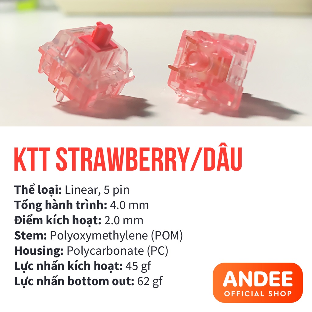 KTT Strawberry Dâu bán lẻ công tắc phím cơ tuyến tính lò xo 62g có lube sẵn siêu mượt