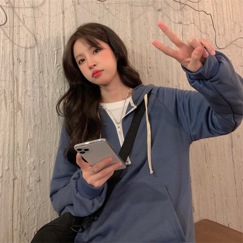 Áo hoodie dài tay phối khóa kéo cá tính trẻ trung