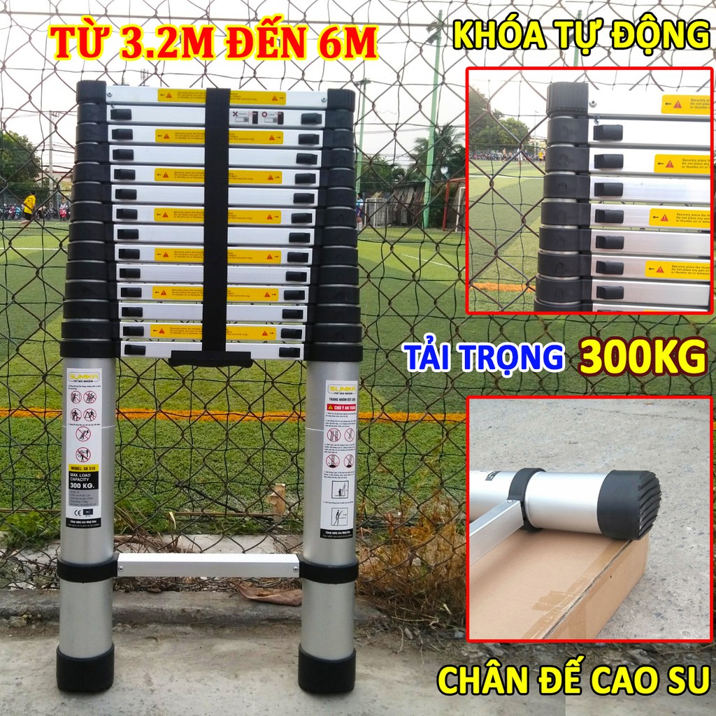 2 Mẫu thang nhôm rút xếp đơn chính hãng SUMIKA (cao từ 3.2m đến 6m) bảo hành 2 năm,thang đa năng,thang xếp gọn