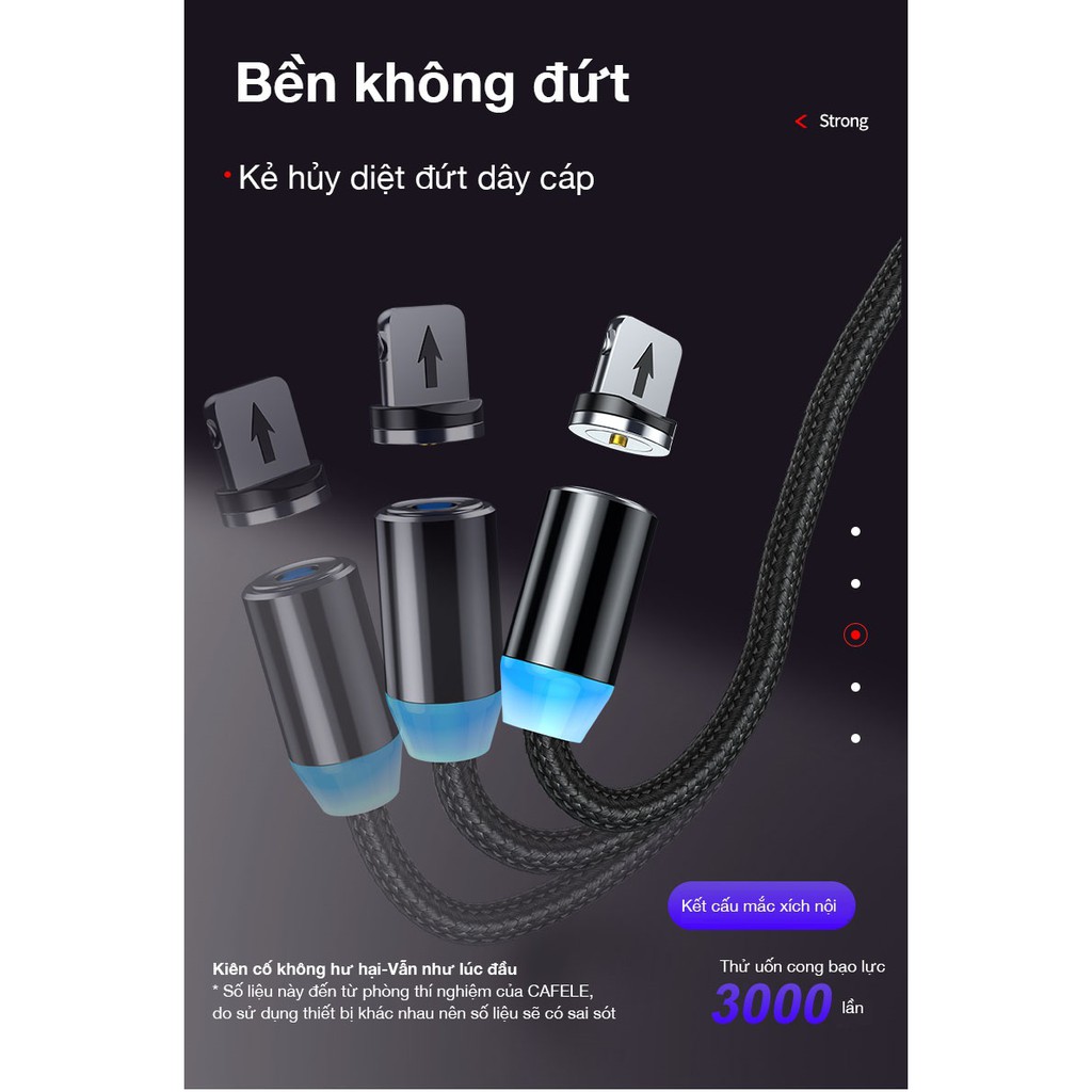 Cáp sạc từ hút nam châm đầu Iphone | micro USB | Type C xoay 360 độ dây dù,có LED cao cấp