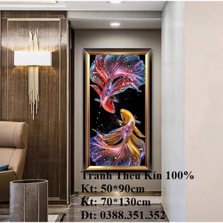 (XẢ KHO) Tranh thêu chữ thập cá koi thêu kín E82 E92 E109 E110 E120 E127 E83