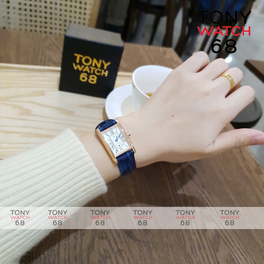 Đồng hồ nữ Longin mặt vuông kim rốn dây da nhiều màu chính hãng chống nước Tony Watch 68