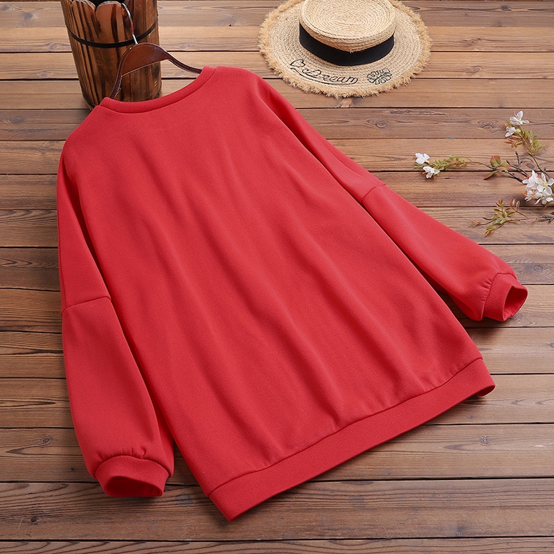 Áo khoác hoodie ZANZEA màu trơn cổ tròn tay dài thời trang dành cho nữ